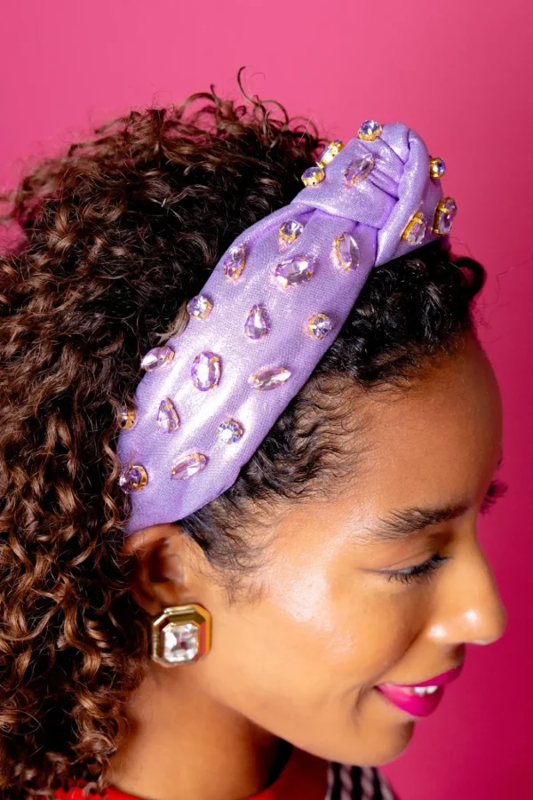 Adult Size Shimmer Headband with Hand-Sewn Crystals in Purple-Brianna Cannon Clearance