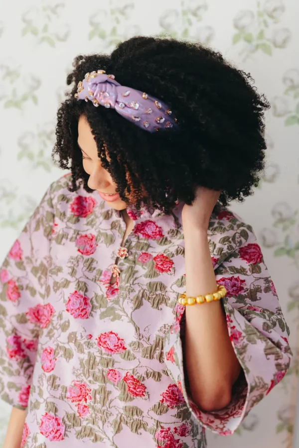 Adult Size Shimmer Headband with Hand-Sewn Crystals in Purple-Brianna Cannon Clearance