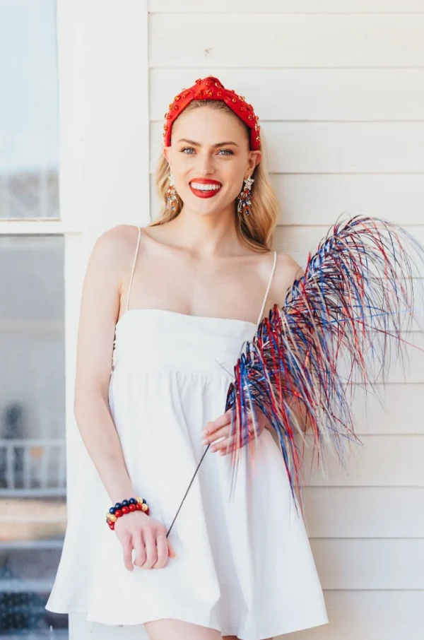 Adult Size Shimmer Headband with Hand-Sewn Crystals in Red-Brianna Cannon Online
