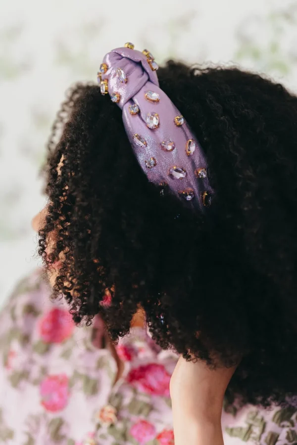 Adult Size Shimmer Headband with Hand-Sewn Crystals in Purple-Brianna Cannon Clearance