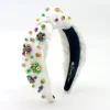 Adult Size White Shimmer Mardi Gras Headband with Beads & Crystals-Brianna Cannon Sale