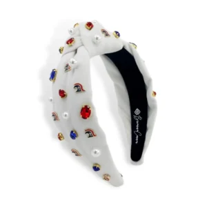Adult Size White TCA Logo Headband With Pearls and Crystals-Brianna Cannon Outlet