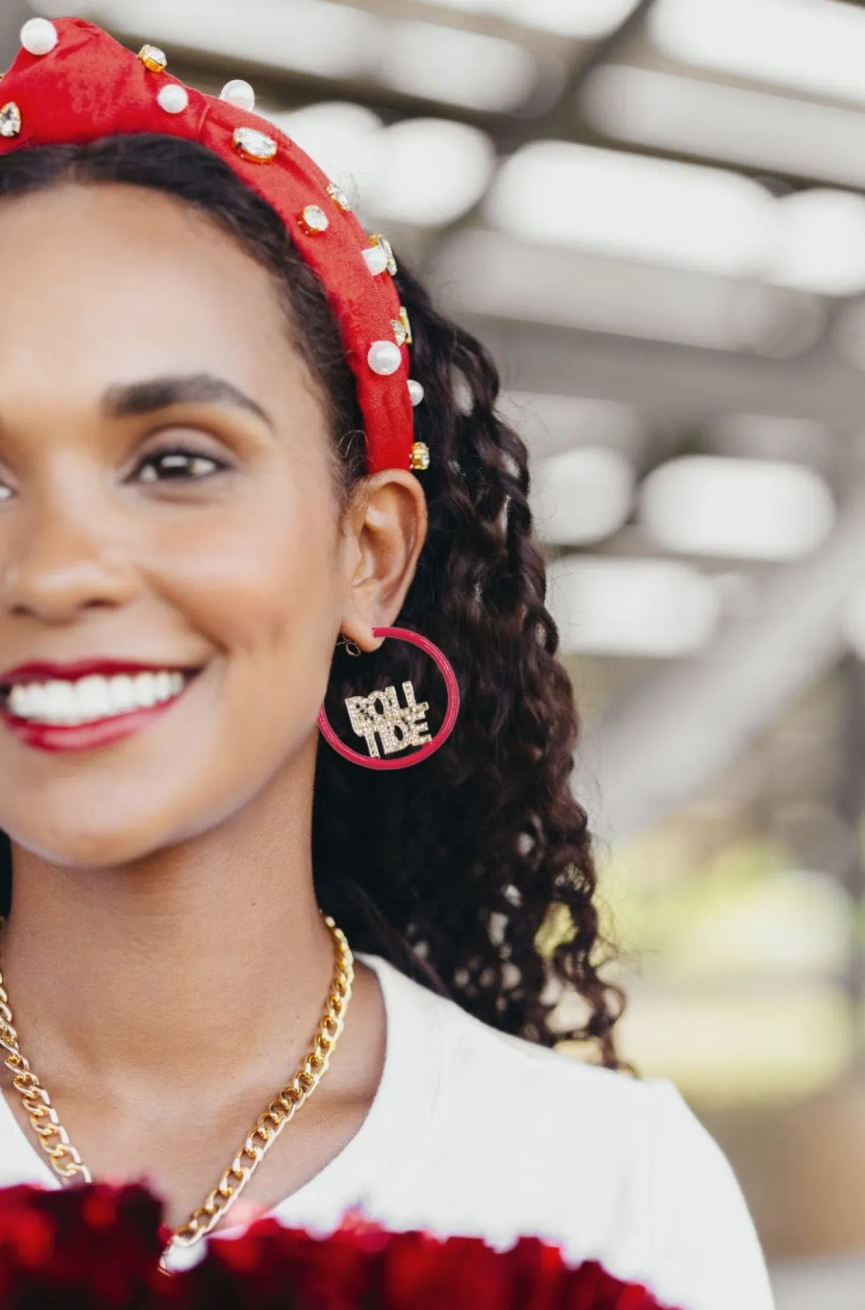 alabama_crimson_pav_hoop__1.webp Alabama Crimson Pavé Hoop Earrings-Brianna Cannon Hot
