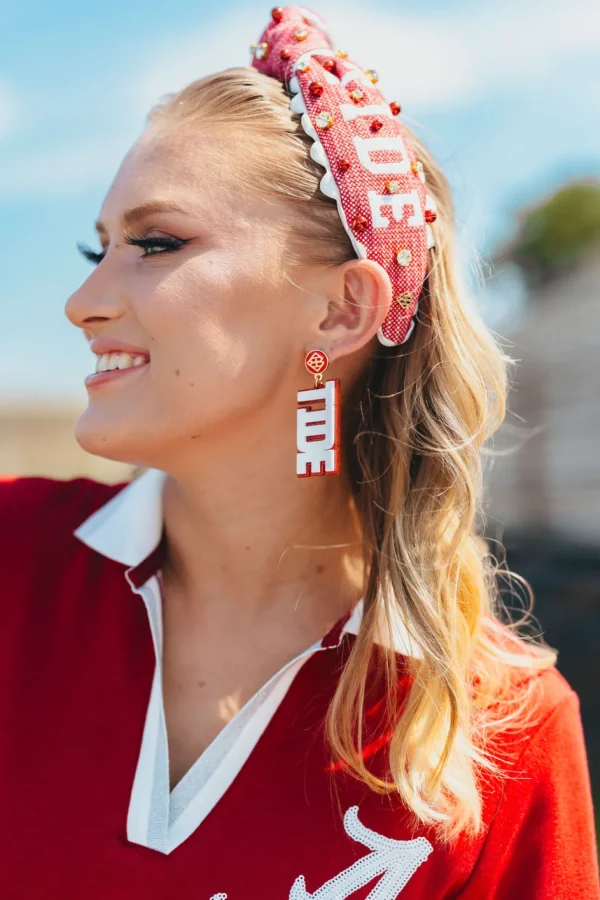 Alabama White & Crimson Glitter ROLL TIDE Earrings-Brianna Cannon Fashion