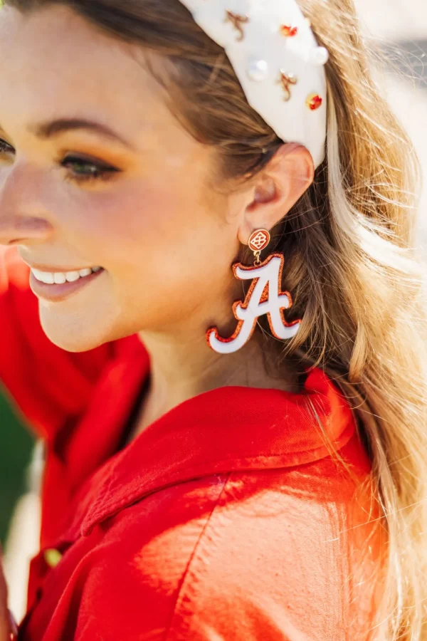 Alabama White & Crimson Glitter Alabama A Earrings-Brianna Cannon Fashion