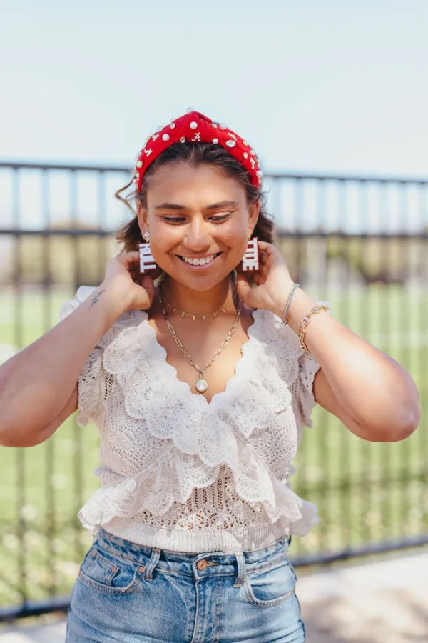 Alabama White & Crimson Glitter ROLL TIDE Earrings-Brianna Cannon Fashion