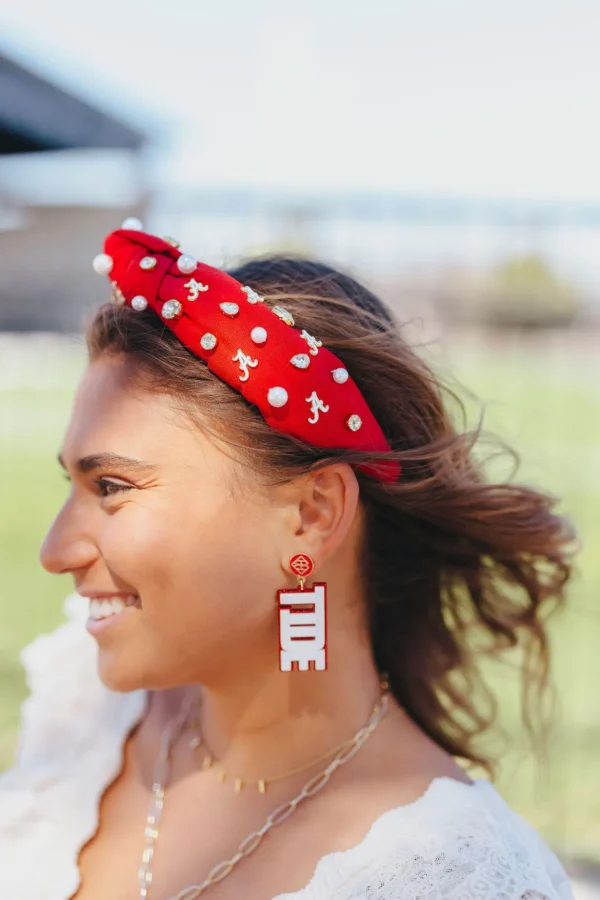 Alabama White & Crimson Glitter ROLL TIDE Earrings-Brianna Cannon Fashion