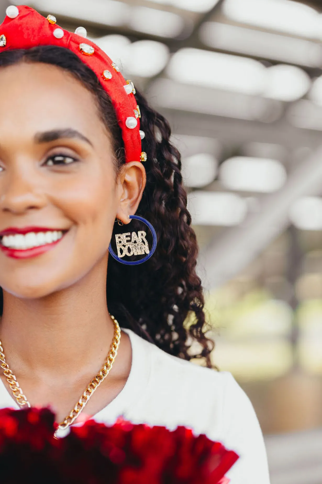 arizona_bear_down_navy_pa_1.webp Arizona BEAR DOWN Navy Pavé Hoop Earrings-Brianna Cannon Fashion