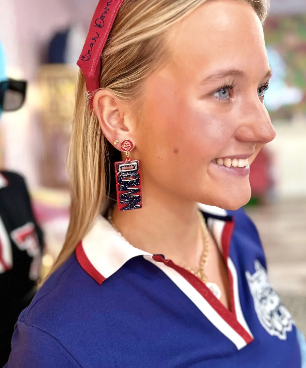 arizona_navy_glitter_bear_2.webp Arizona Navy Glitter BEAR DOWN Earrings-Brianna Cannon Outlet
