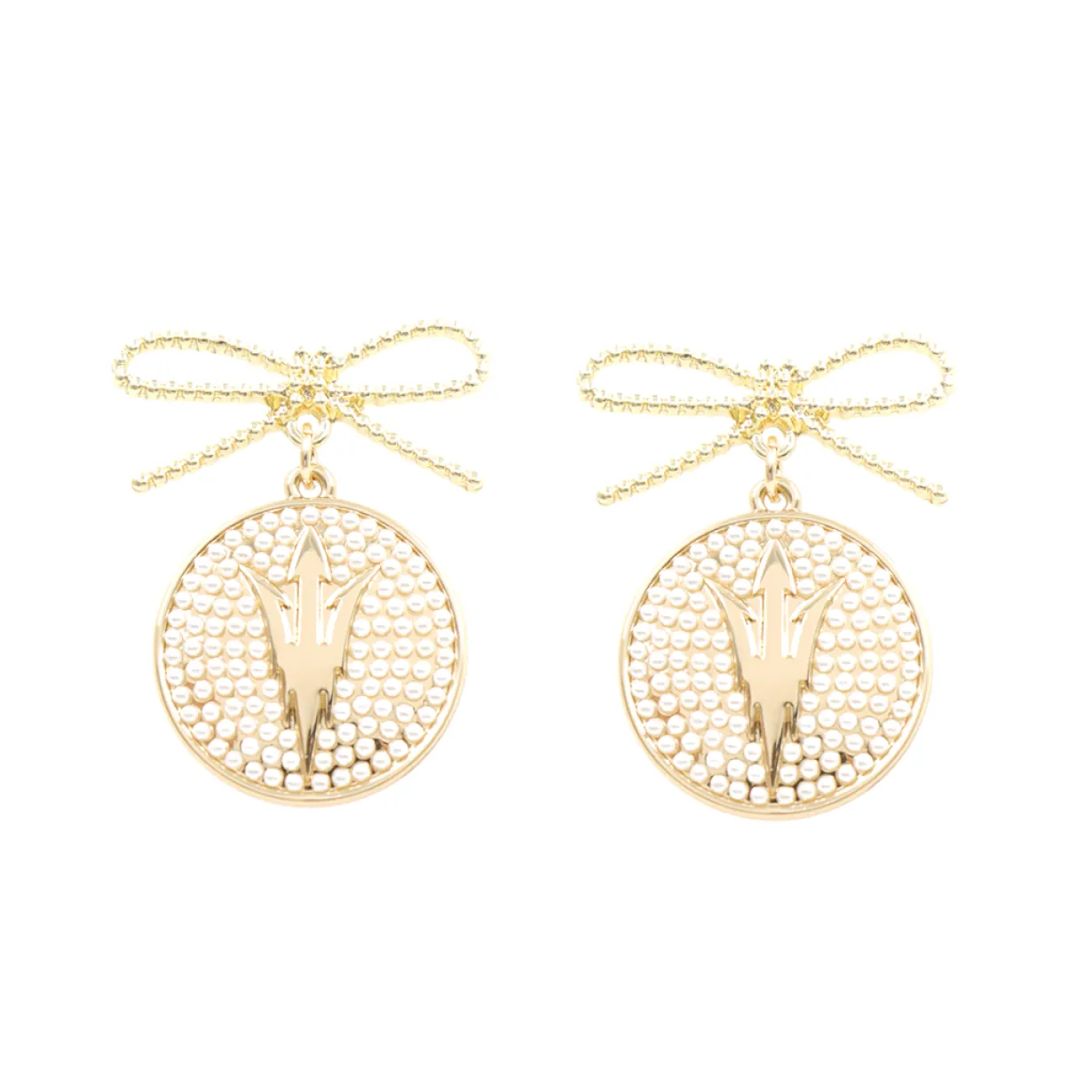 arizona_state_pearl_bow_m_0.webp Arizona State Pearl Bow Medallion Earrings-Brianna Cannon New