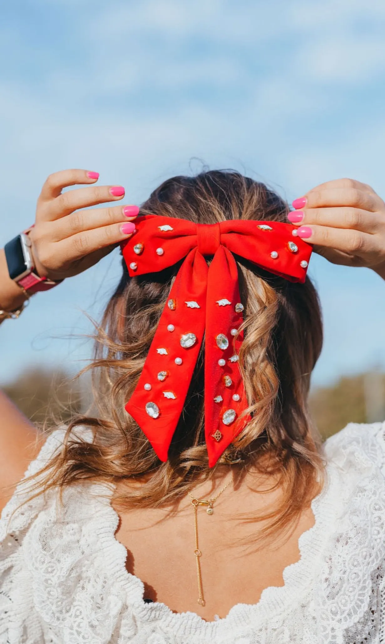 arkansas_cardinal_red_bow_2.webp Arkansas Cardinal Red Bow Barrette-Brianna Cannon Hot