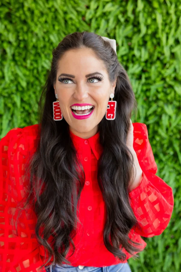 Arkansas Cardinal Red WOOO PIG Earrings-Brianna Cannon Discount