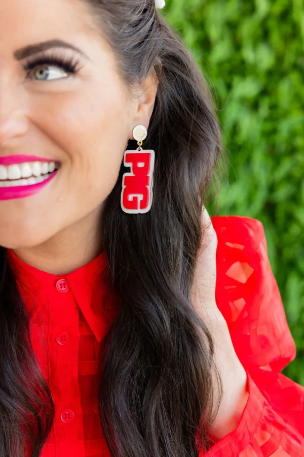 Arkansas Cardinal Red WOOO PIG Earrings-Brianna Cannon Discount