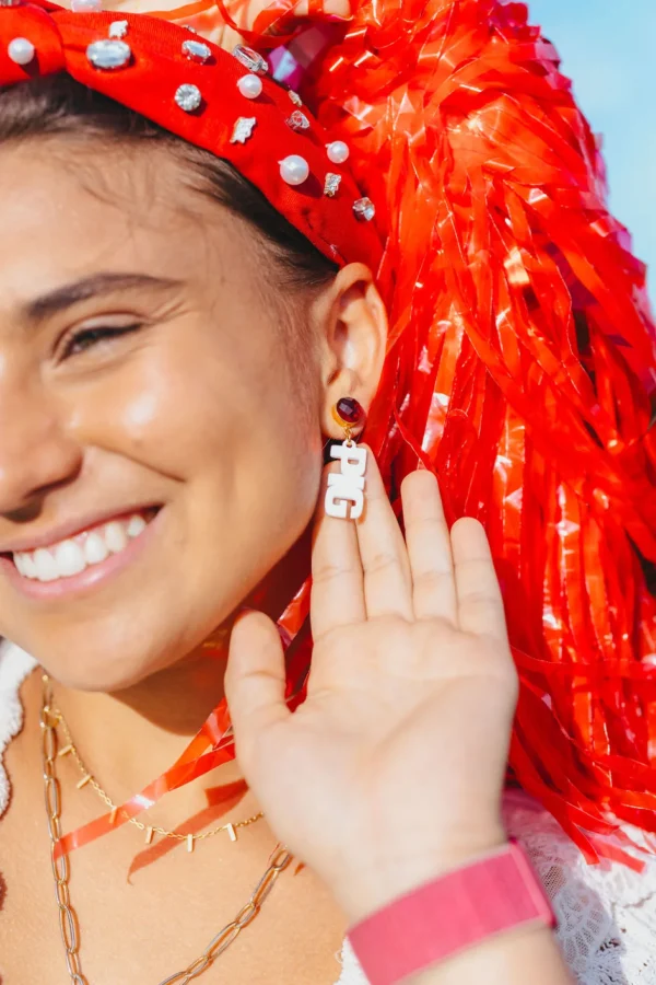 Arkansas Mini White WOOO PIG Earrings-Brianna Cannon Online
