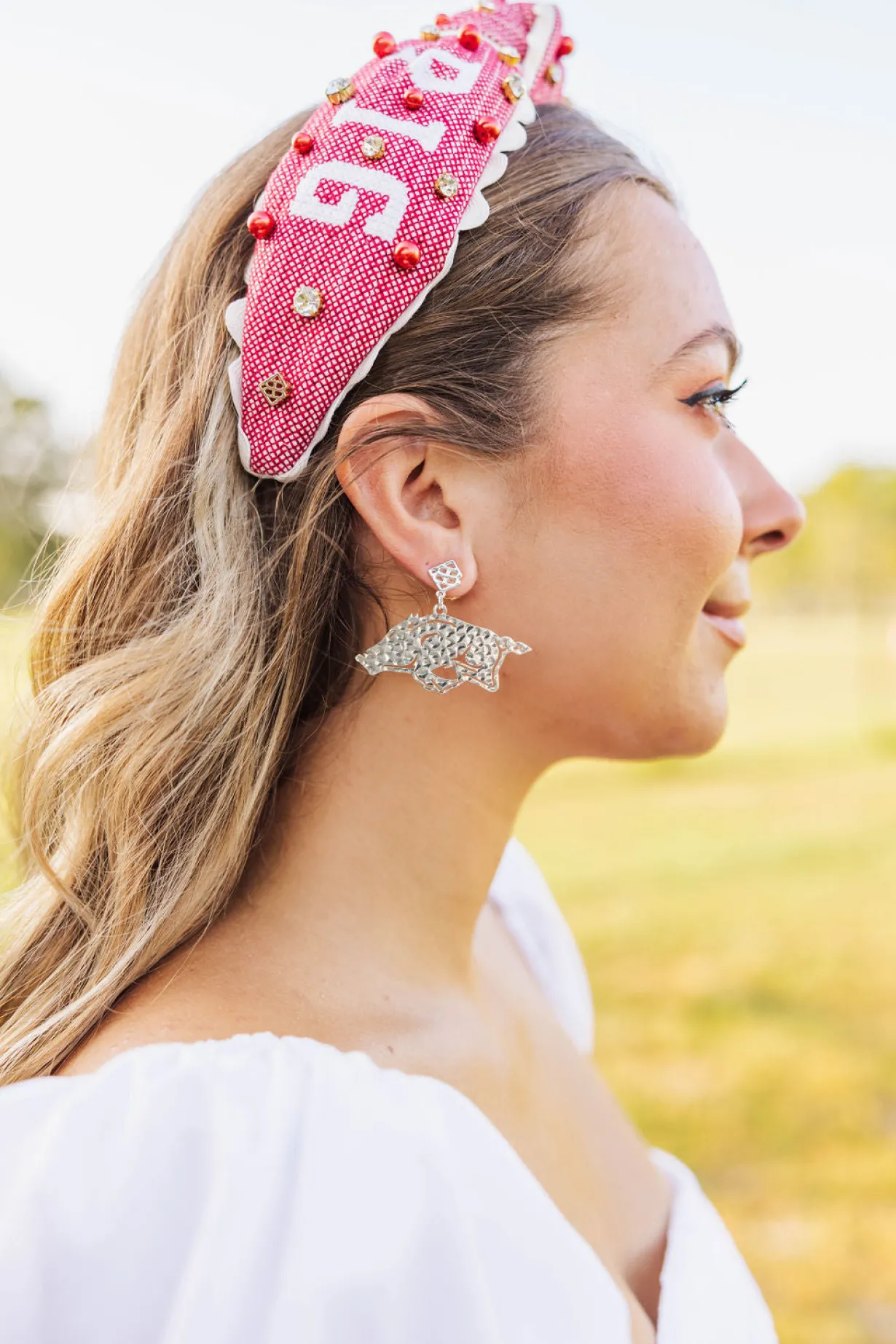 arkansas_silver_running_r_1.webp Arkansas Silver Running Razorback Earring with BC Logo-Brianna Cannon Fashion