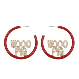 Arkansas WOOO PIG Cardinal Red Pavé Hoop Earrings-Brianna Cannon New