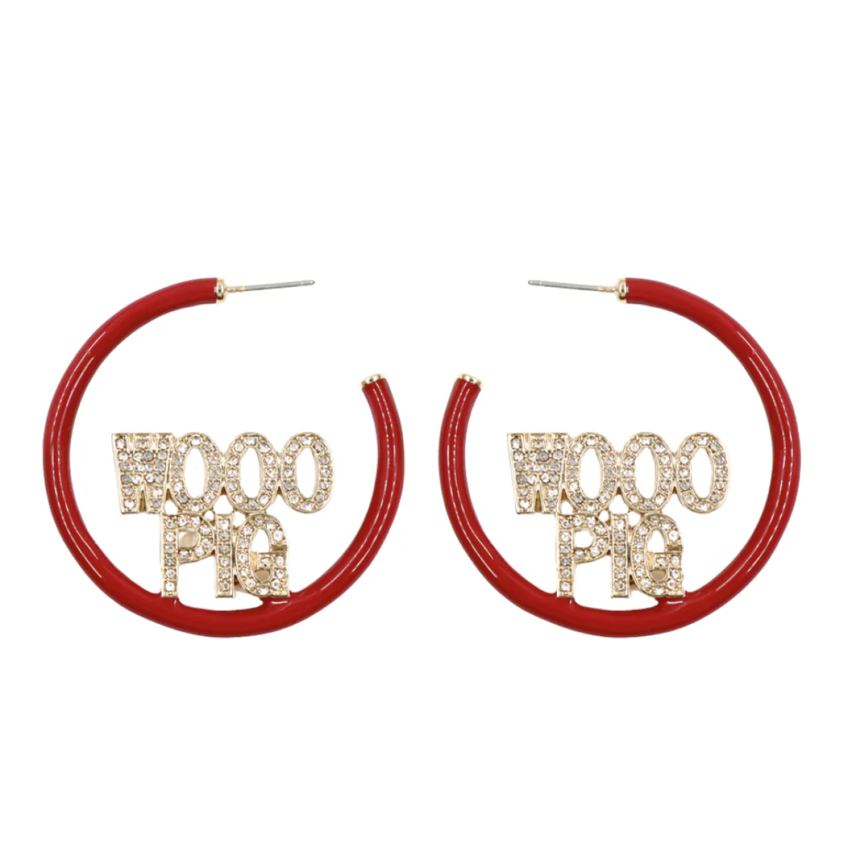 arkansas_wooo_pig_cardina_0.webp Arkansas WOOO PIG Cardinal Red Pavé Hoop Earrings-Brianna Cannon New