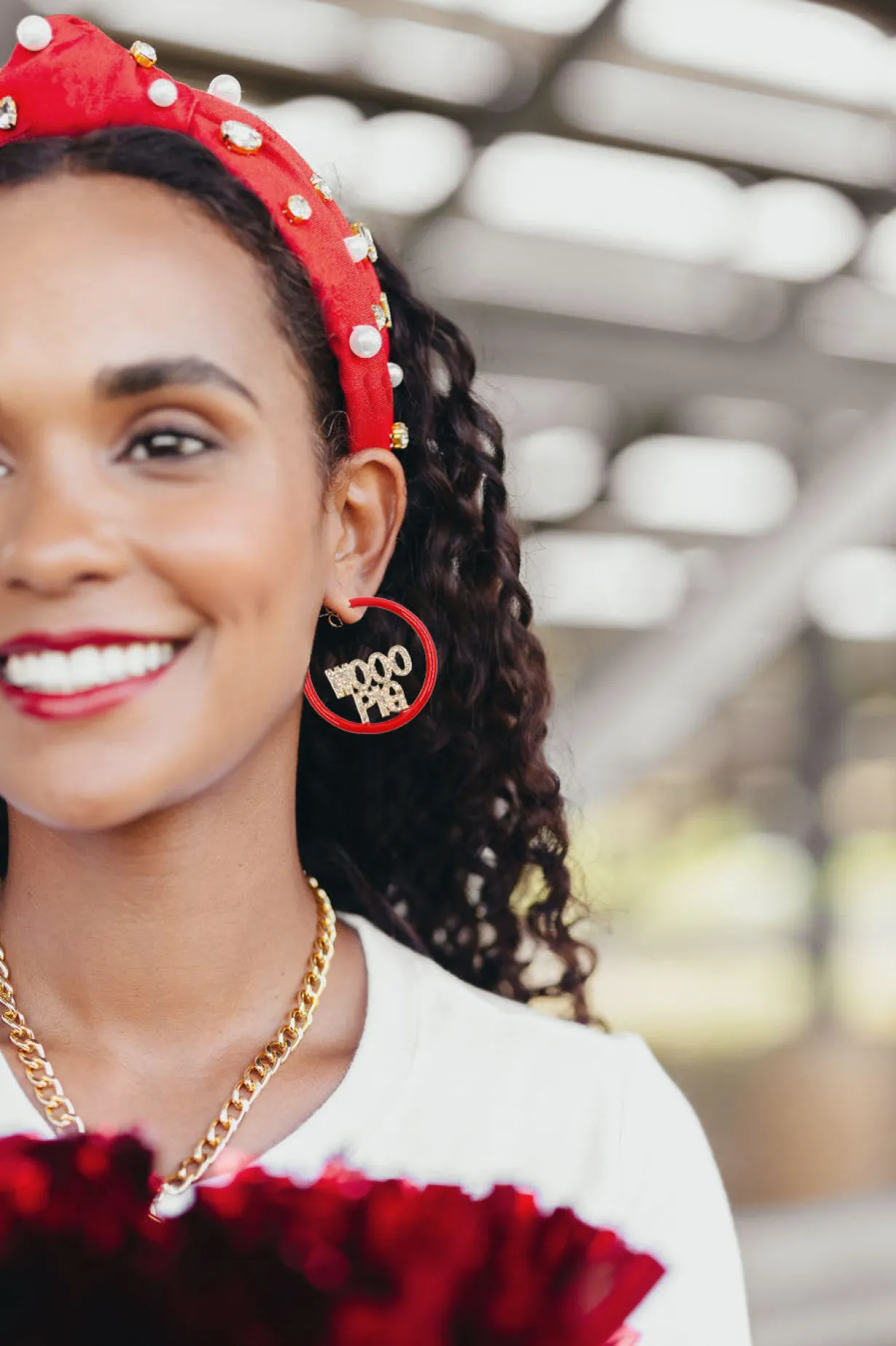 arkansas_wooo_pig_cardina_1.webp Arkansas WOOO PIG Cardinal Red Pavé Hoop Earrings-Brianna Cannon New