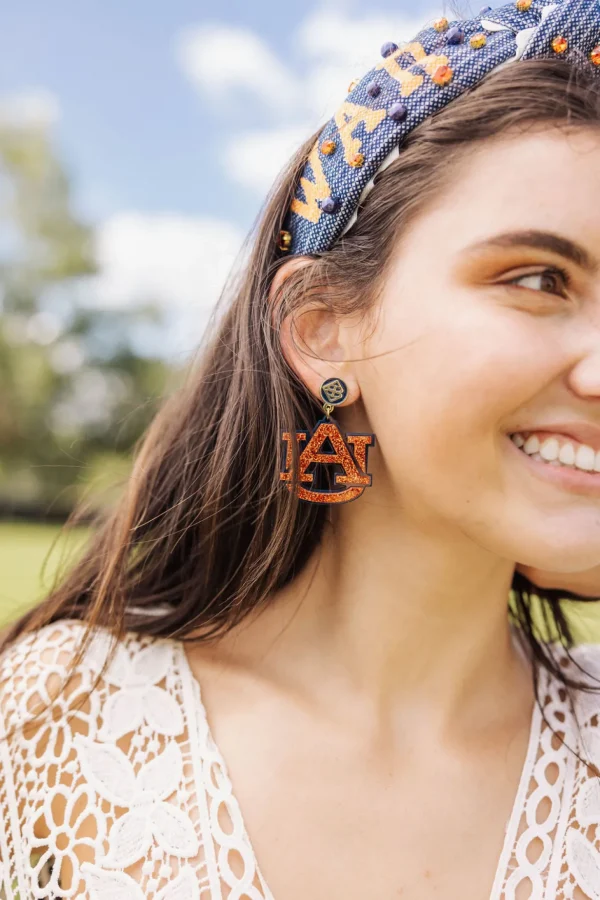 Auburn Orange Glitter & Navy AU Logo Earrings-Brianna Cannon Online