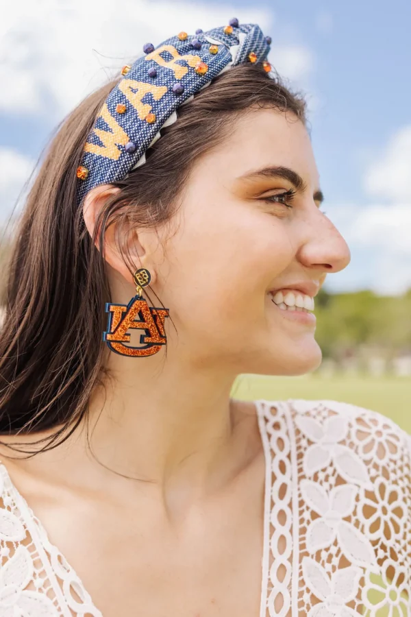 Auburn Orange Glitter & Navy AU Logo Earrings-Brianna Cannon Online