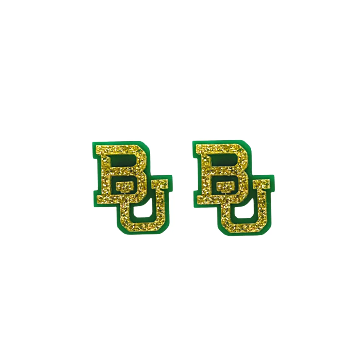 baylor_gold_glitter_and_g_0.webp Baylor Gold Glitter and Green Logo Studs-Brianna Cannon New