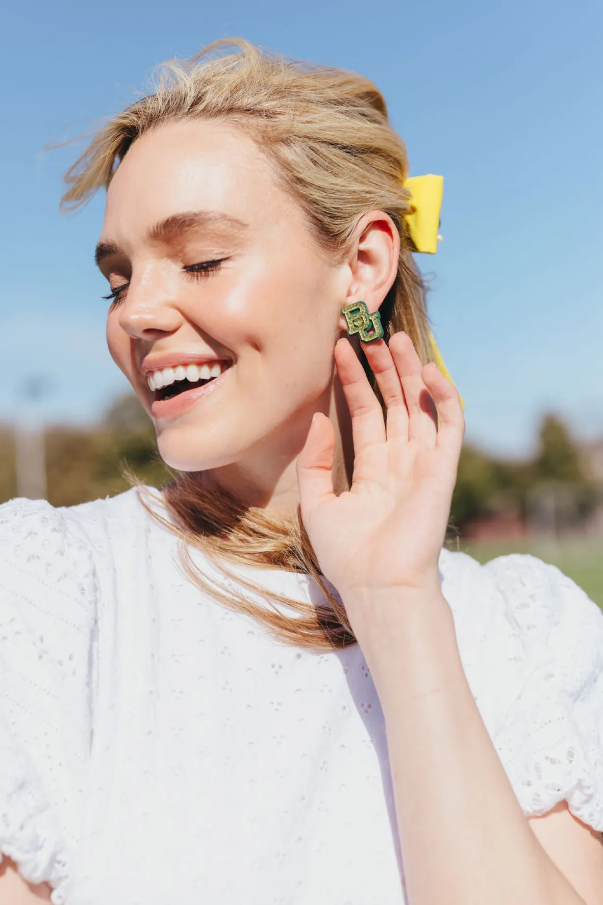 baylor_gold_glitter_and_g_2.webp Baylor Gold Glitter and Green Logo Studs-Brianna Cannon New