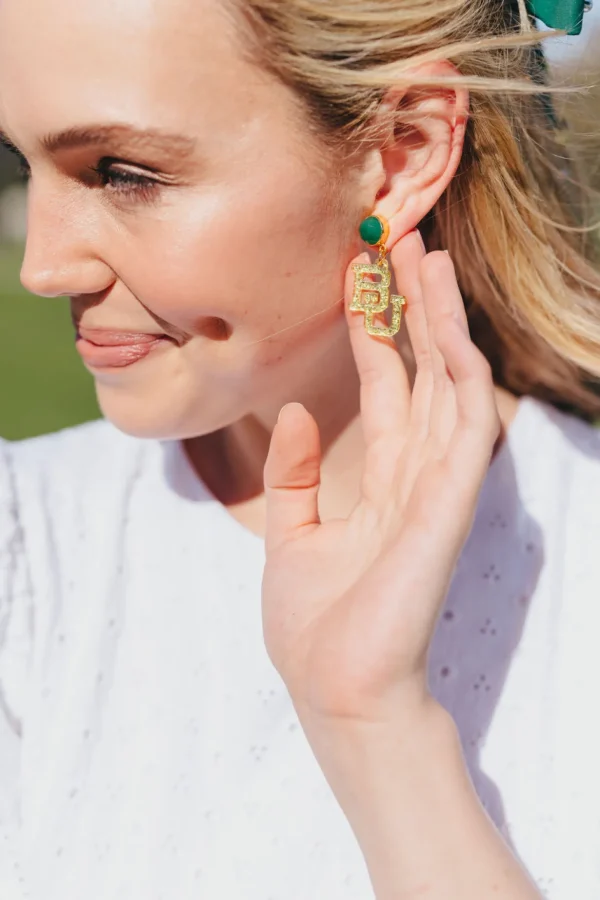 Baylor Mini Gold Glitter Logo Earrings-Brianna Cannon Hot