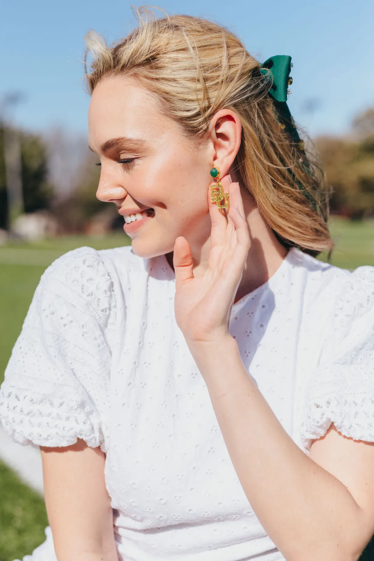 baylor_mini_gold_glitter__2.webp Baylor Mini Gold Glitter Logo Earrings-Brianna Cannon Hot