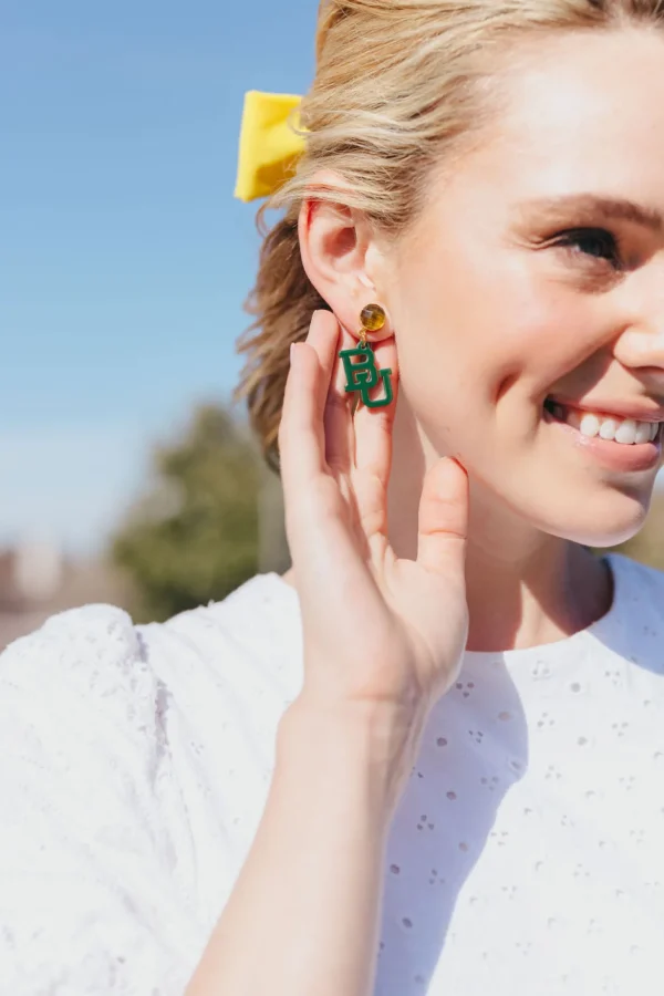 Baylor Mini Green Logo Earrings-Brianna Cannon Discount
