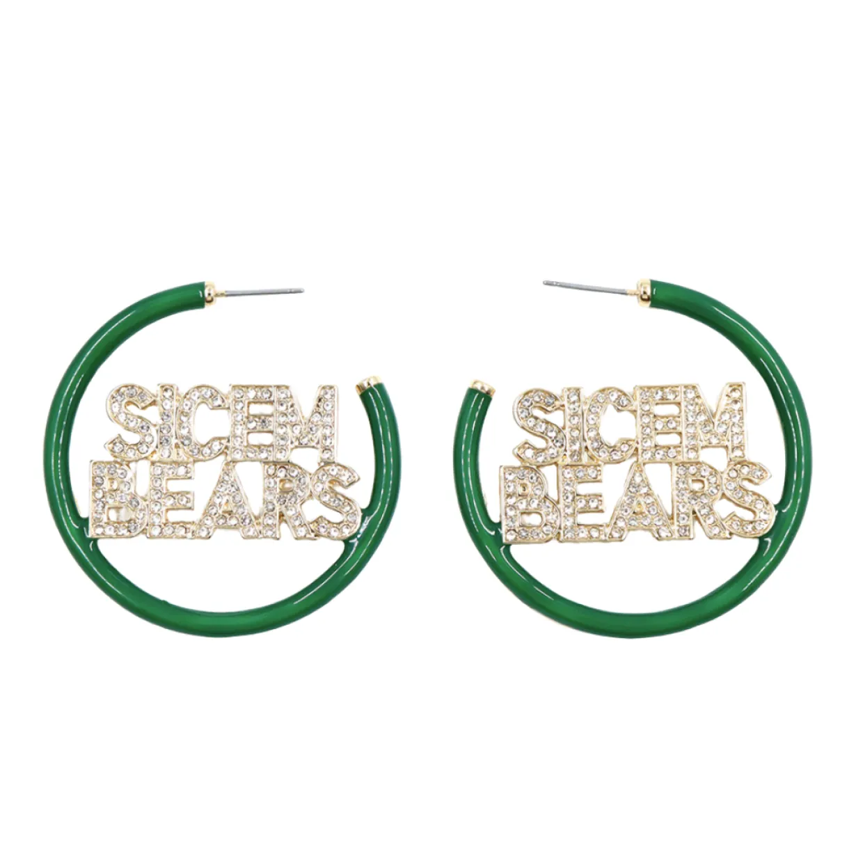 baylor_sicem_bears_green__0.webp Baylor SIC'EM BEARS Green Pavé Hoop Earrings-Brianna Cannon Hot