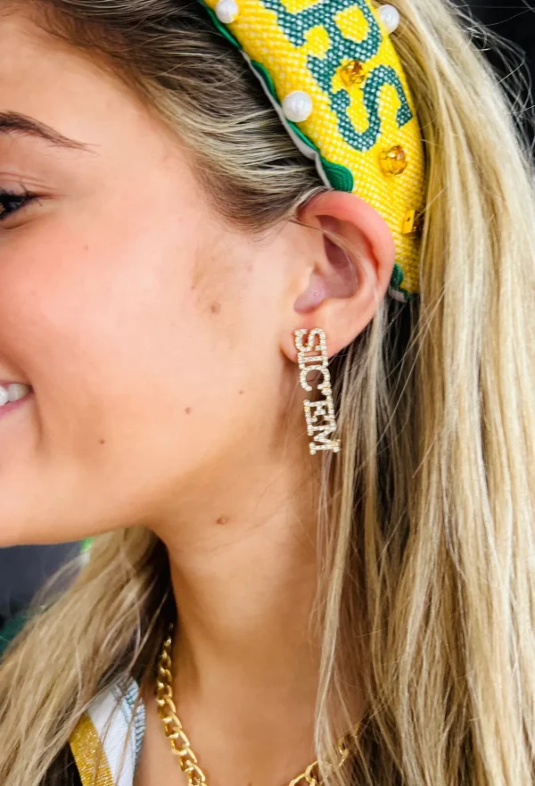 Baylor SIC'EM BEARS Pavé Rhinestone Stud Earrings-Brianna Cannon Discount