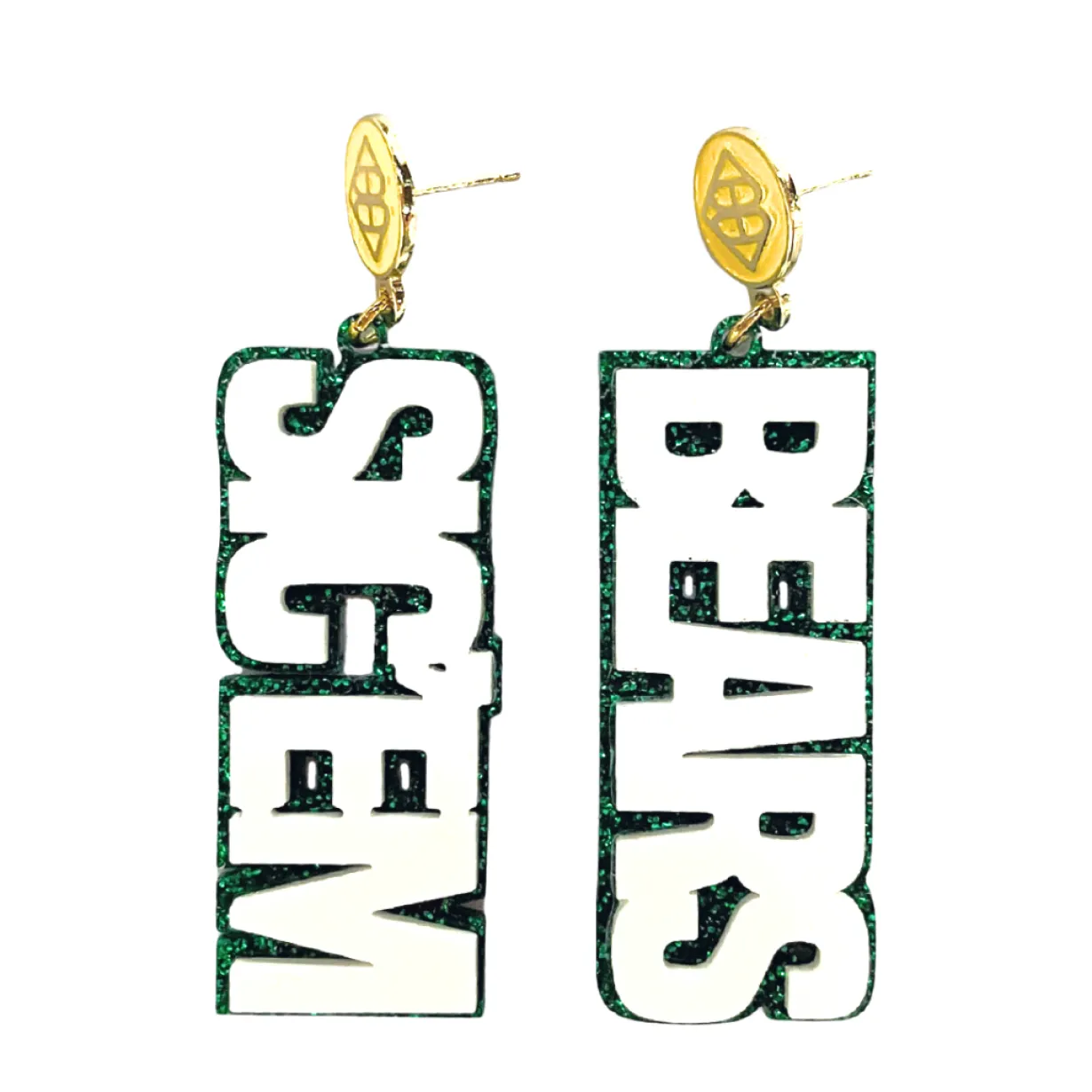 baylor_white_and_green_gl_0.webp Baylor White and Green Glitter Sic'Em Bears Earrings-Brianna Cannon New