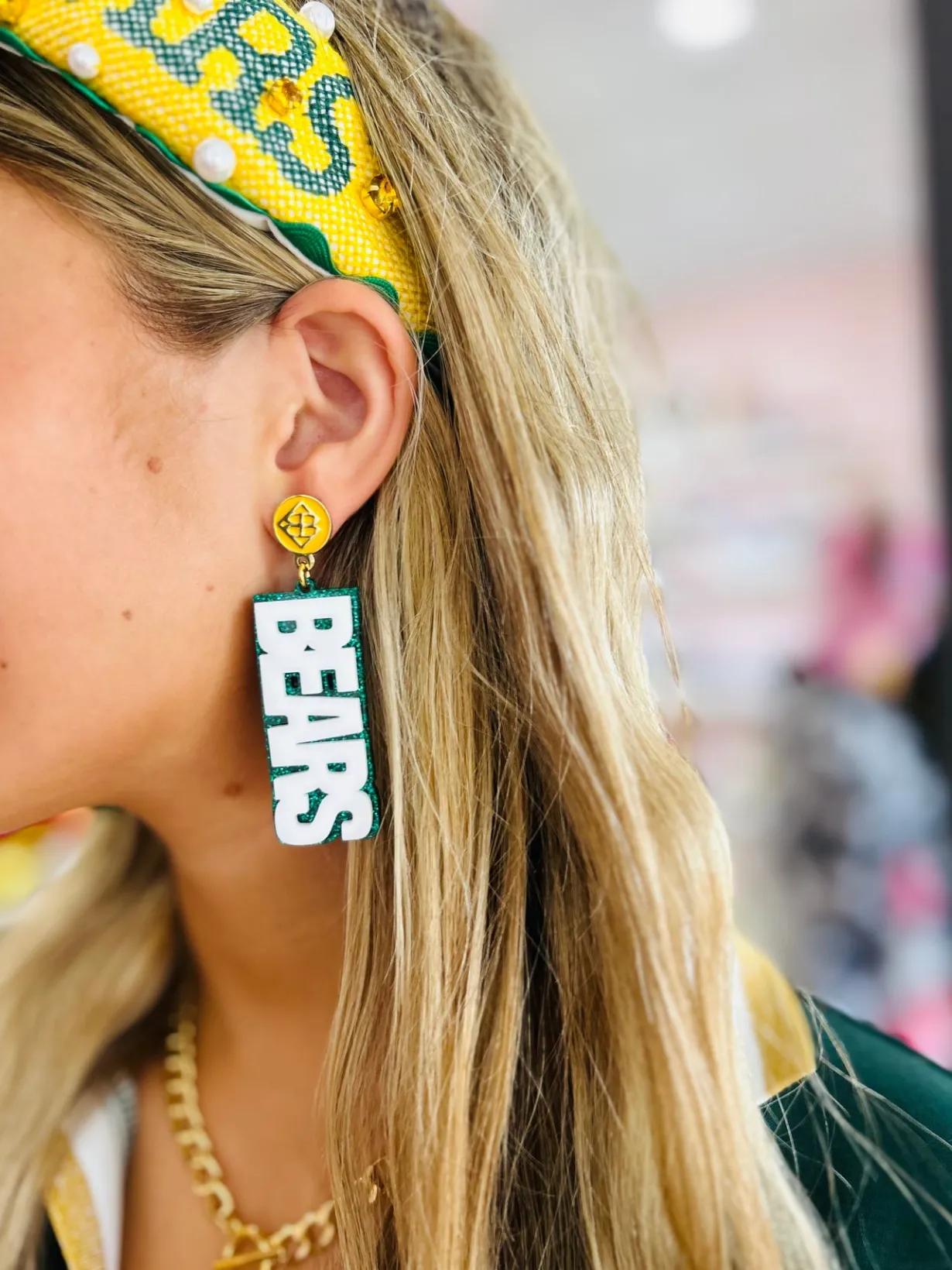 baylor_white_and_green_gl_2.webp Baylor White and Green Glitter Sic'Em Bears Earrings-Brianna Cannon New