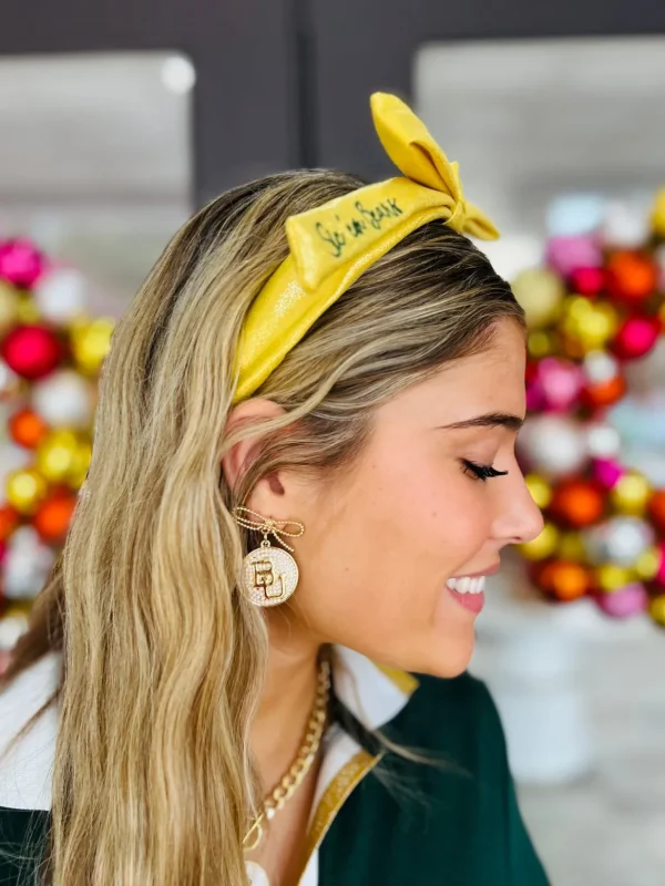 Baylor Yellow Thin Embroidered Ribbon Bow Headband-Brianna Cannon Hot
