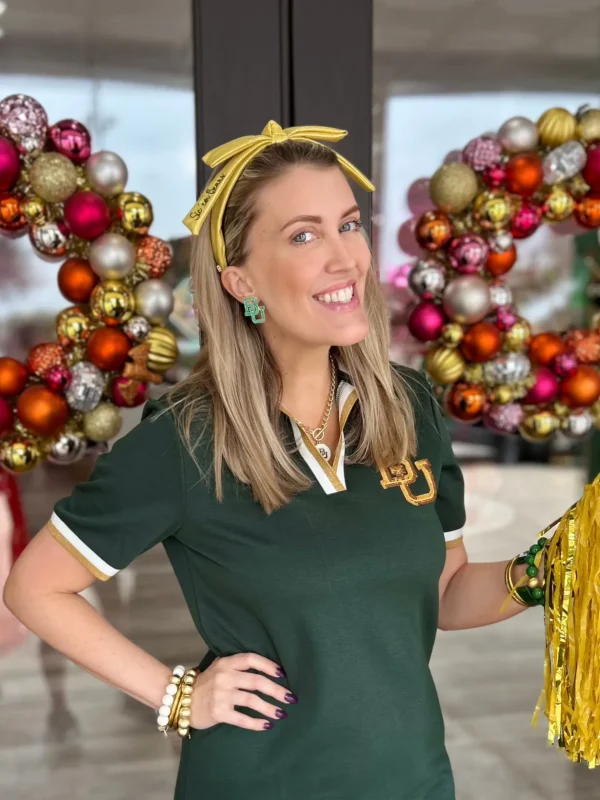 Baylor Yellow Thin Embroidered Ribbon Bow Headband-Brianna Cannon Hot