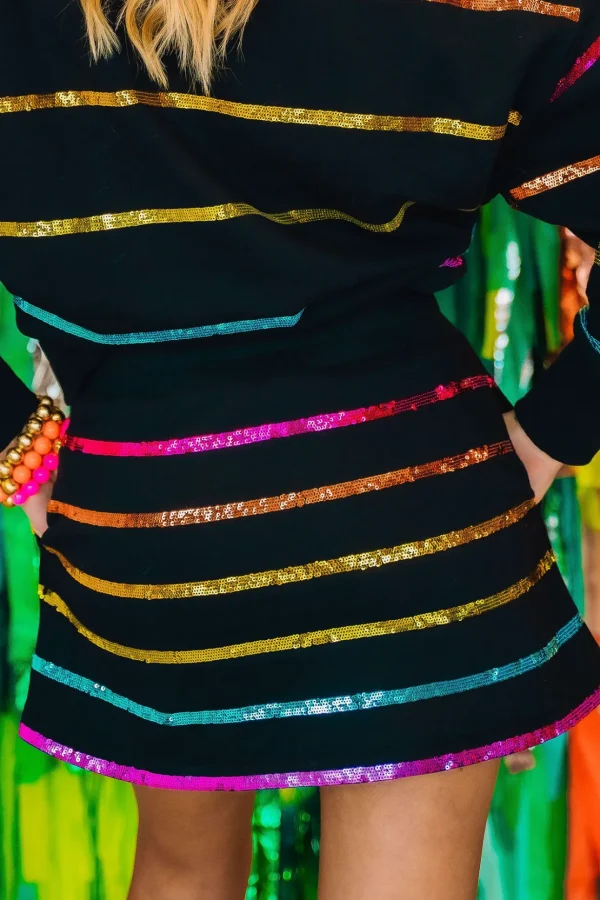 BC Black Rainbow Sequin Stripe Skirt/Skort-Brianna Cannon Outlet