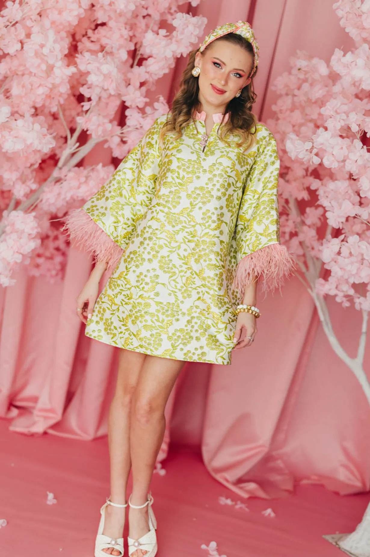bc_caftan__chartreuse_and_0.webp BC Caftan - Chartreuse and Blush with Feathers PRE-ORDER (Est. Ship 3/18)-Brianna Cannon Sale