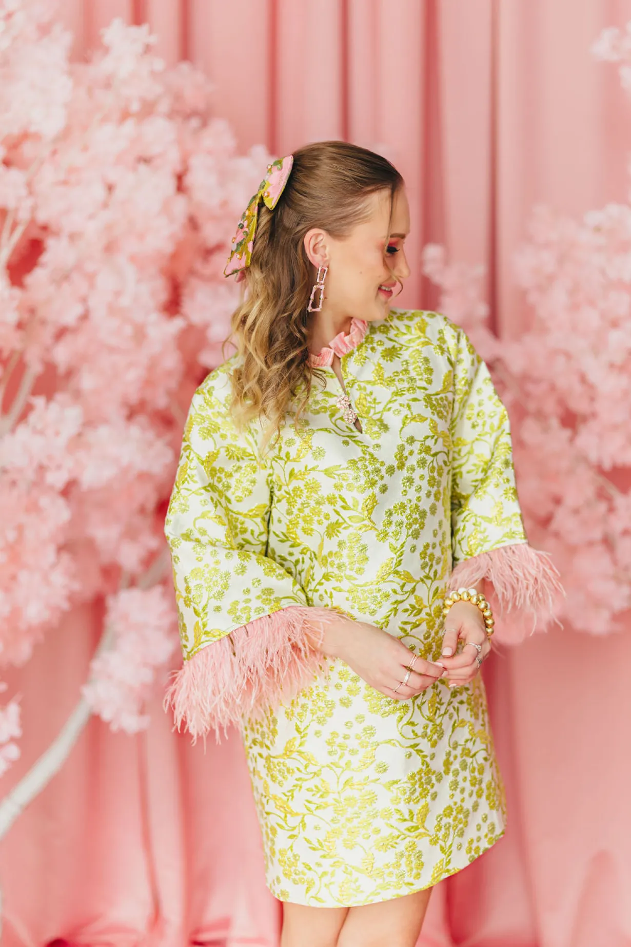 bc_caftan__chartreuse_and_10.webp BC Caftan - Chartreuse and Blush with Feathers PRE-ORDER (Est. Ship 3/18)-Brianna Cannon Sale
