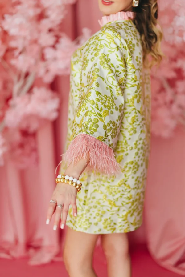 BC Caftan - Chartreuse and Blush with Feathers PRE-ORDER (Est. Ship 3/18)-Brianna Cannon Sale
