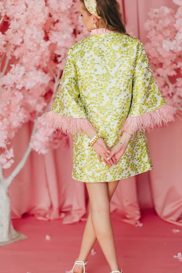 BC Caftan - Chartreuse and Blush with Feathers PRE-ORDER (Est. Ship 3/18)-Brianna Cannon Sale