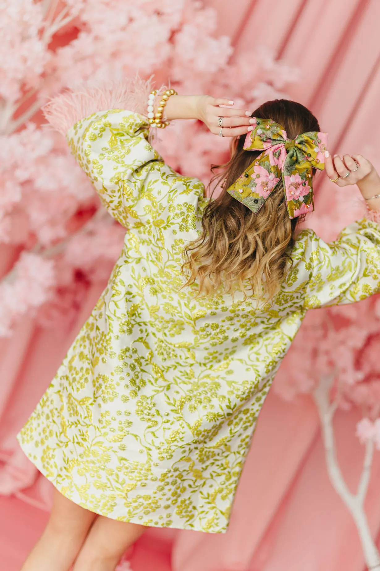 bc_caftan__chartreuse_and_8.webp BC Caftan - Chartreuse and Blush with Feathers PRE-ORDER (Est. Ship 3/18)-Brianna Cannon Sale