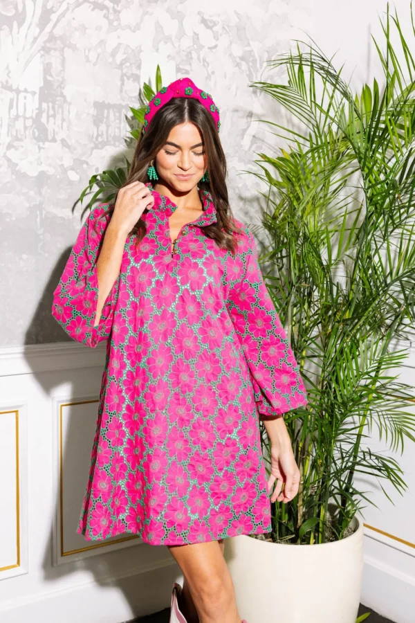 BC Caftan - Green and Fuchsia Eyelet-Brianna Cannon Clearance