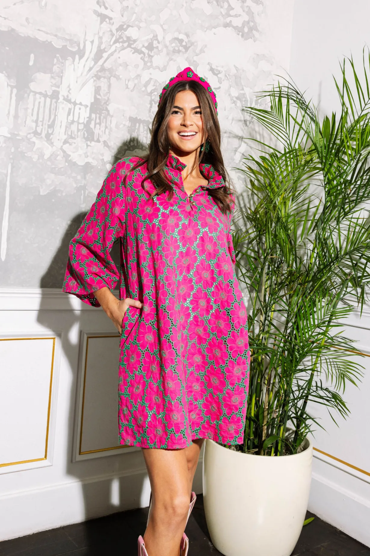 bc_caftan__green_and_fuch_2.webp BC Caftan - Green and Fuchsia Eyelet-Brianna Cannon Clearance