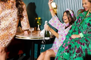 BC Caftan - Iridescent Silver Sequins with Bright Flowers-Brianna Cannon Sale