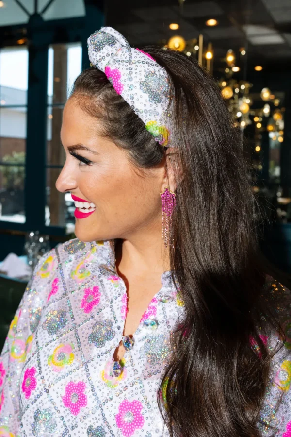 BC Caftan - Iridescent Silver Sequins with Bright Flowers-Brianna Cannon Sale