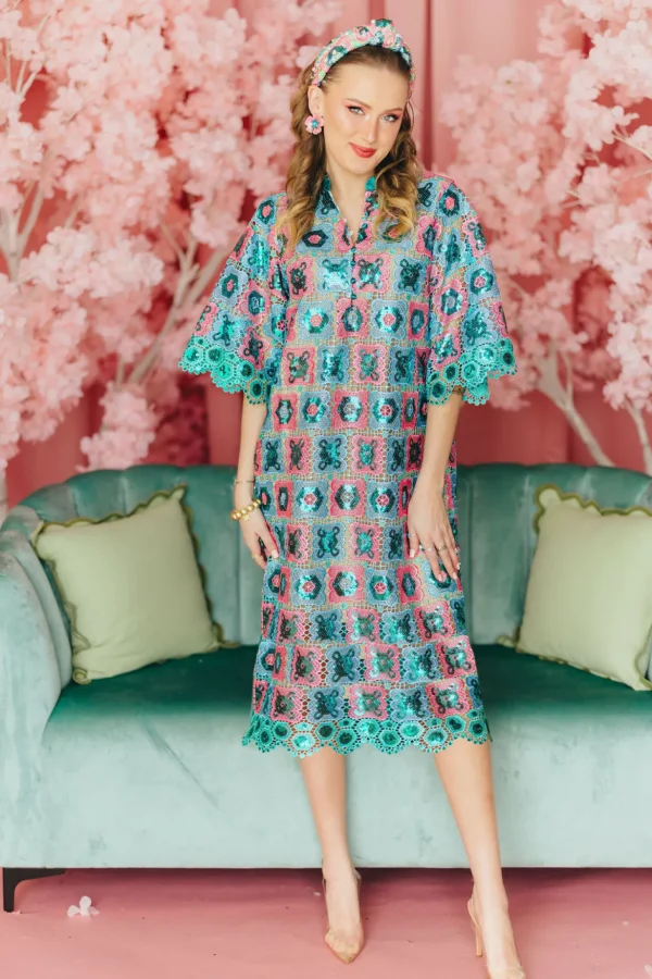 BC Midi Caftan - Turquoise Mosaic PRE-ORDER (Est. Ship 3/18)-Brianna Cannon Clearance