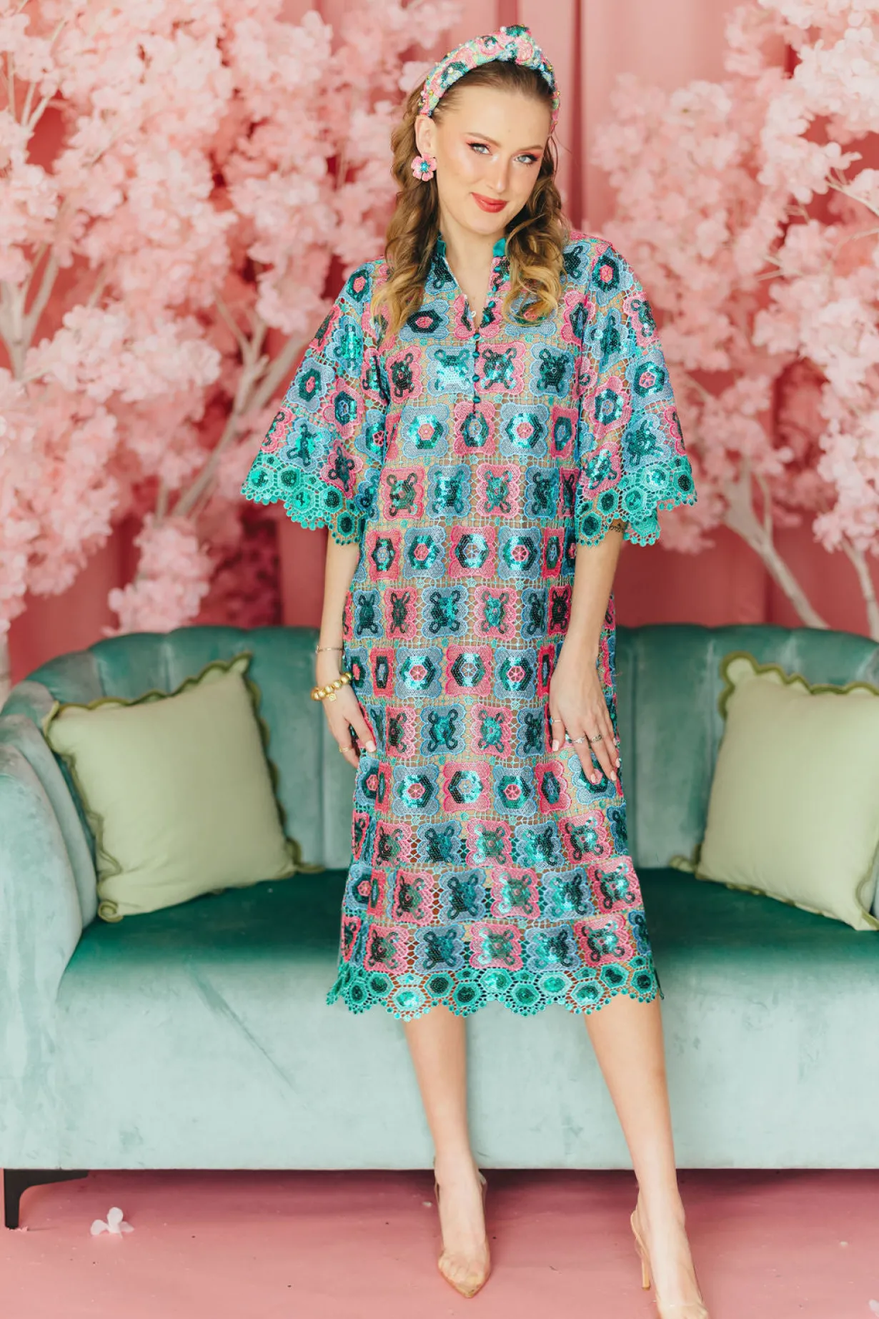 bc_midi_caftan__turquoise_0.webp BC Midi Caftan - Turquoise Mosaic PRE-ORDER (Est. Ship 3/18)-Brianna Cannon Clearance