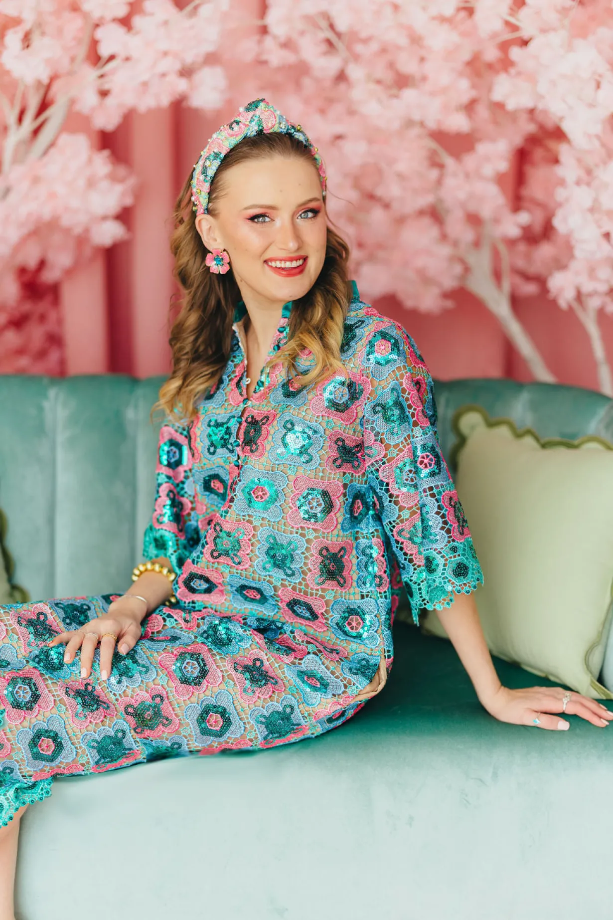 bc_midi_caftan__turquoise_3.webp BC Midi Caftan - Turquoise Mosaic PRE-ORDER (Est. Ship 3/18)-Brianna Cannon Clearance