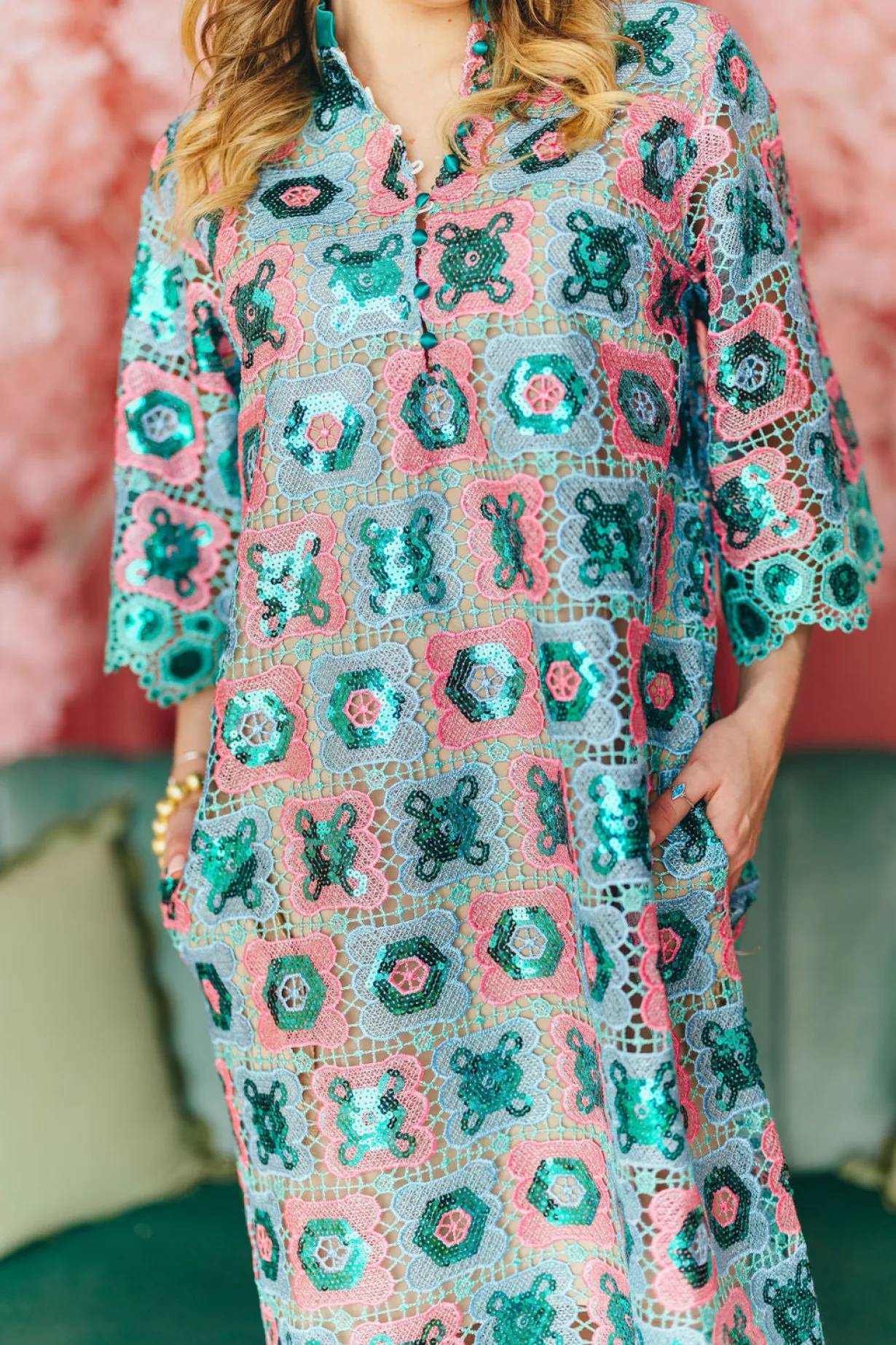 bc_midi_caftan__turquoise_6.webp BC Midi Caftan - Turquoise Mosaic PRE-ORDER (Est. Ship 3/18)-Brianna Cannon Clearance