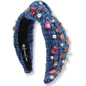 BC x Stylin Brunette - Blue Tweed Headband with Hot Pink Crystals & Pearls-Brianna Cannon Discount
